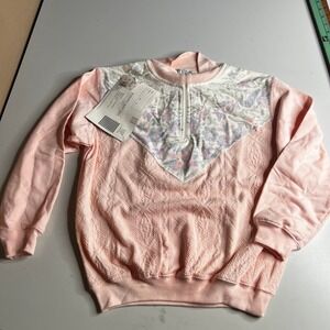 Vintage 80s Blast Petites Peach Floral Quilted Quarter Zip Sweatshirt NWT P/XP